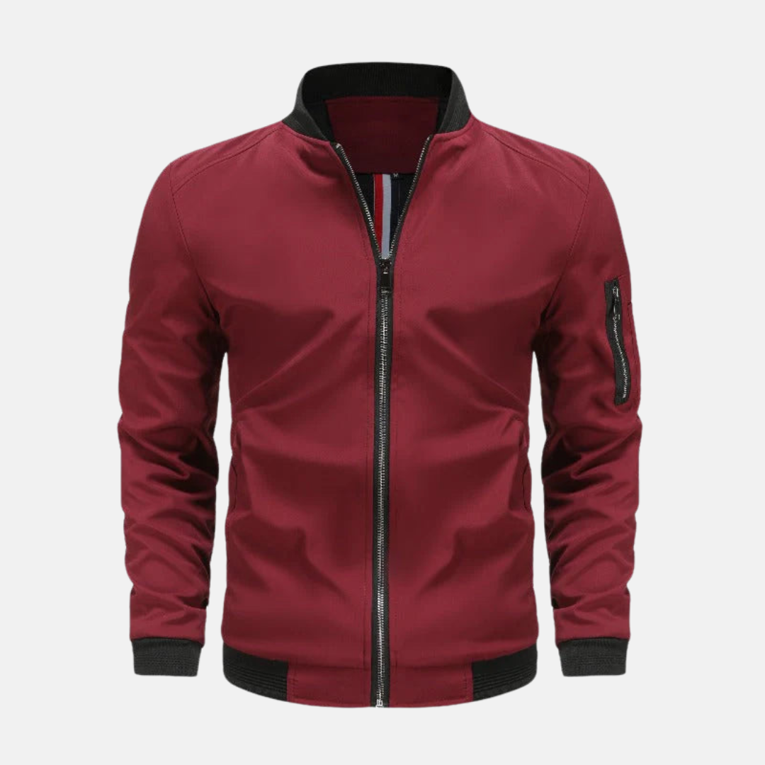 Men's Lightweight Bomber Jacket – Regular Fit – Zipper Closure with Sleeve Pocket Red