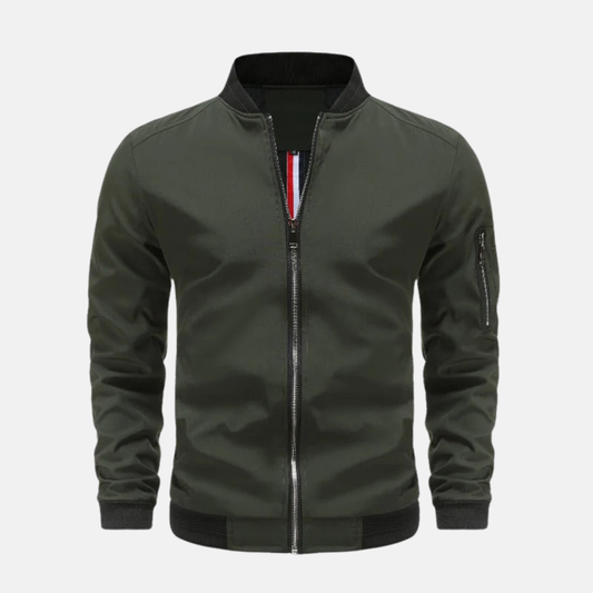 Men's Woven Bomber Zipper Pockets Solid Black Winter Jacket Green