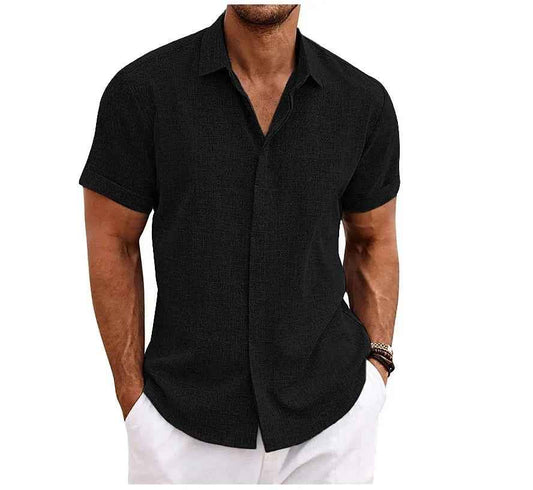 Men's Lightweight Cotton-Linen Casual Shirt Black