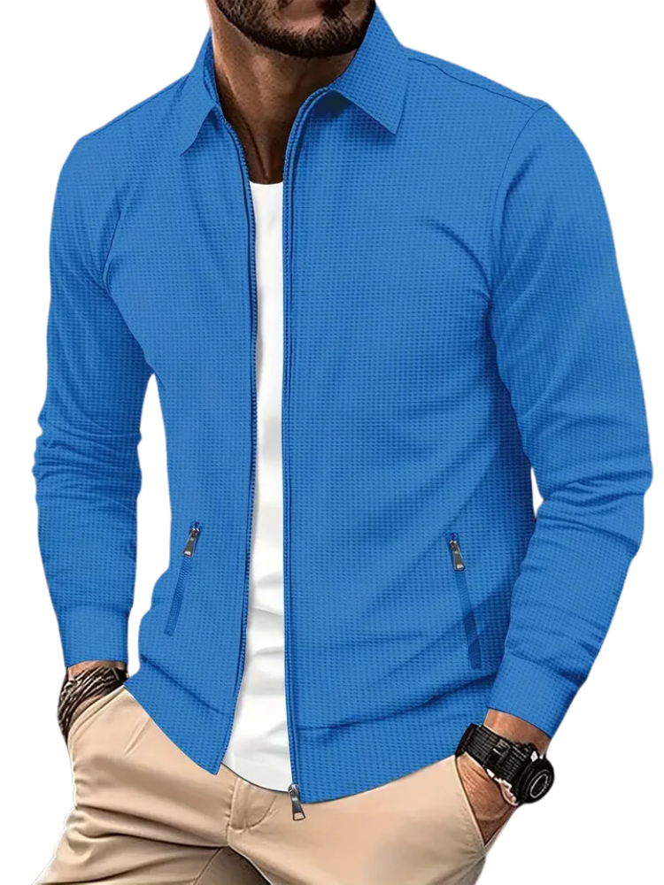 Men's Lightweight Jacket – Zip Closure, Ribbed Cuffs, Zippered Side Pockets Blue