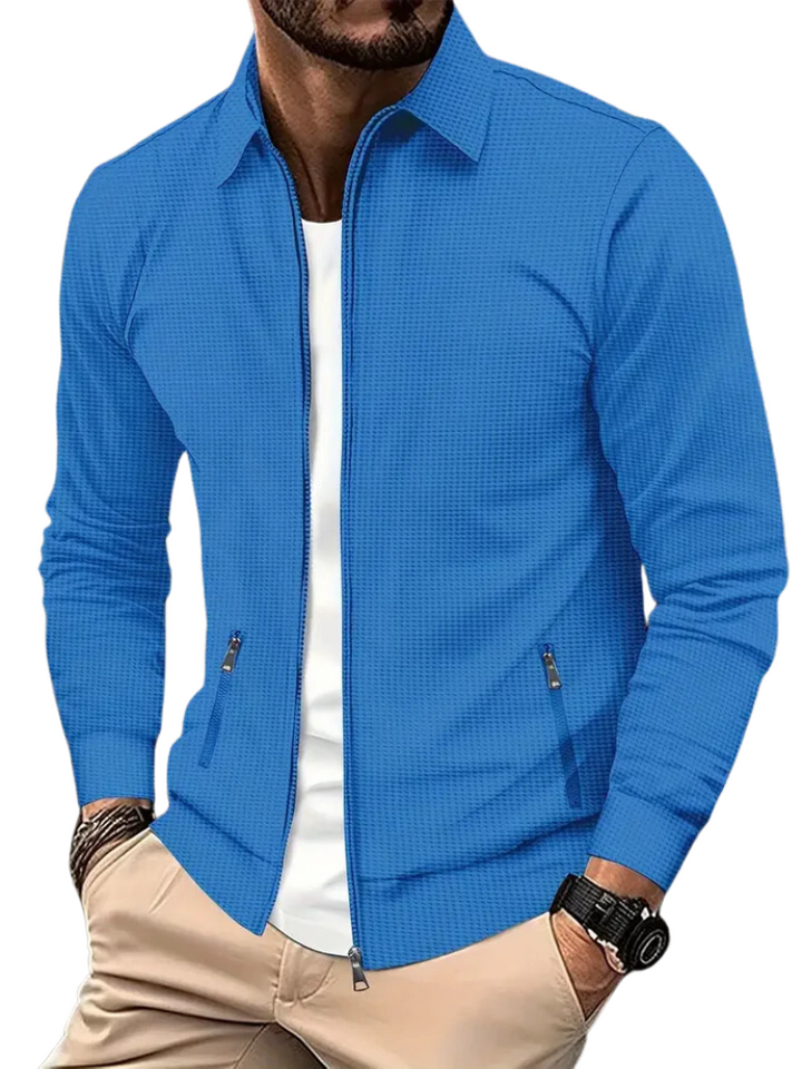 Men's Lightweight Jacket – Zip Closure, Ribbed Cuffs, Zippered Side Pockets Blue