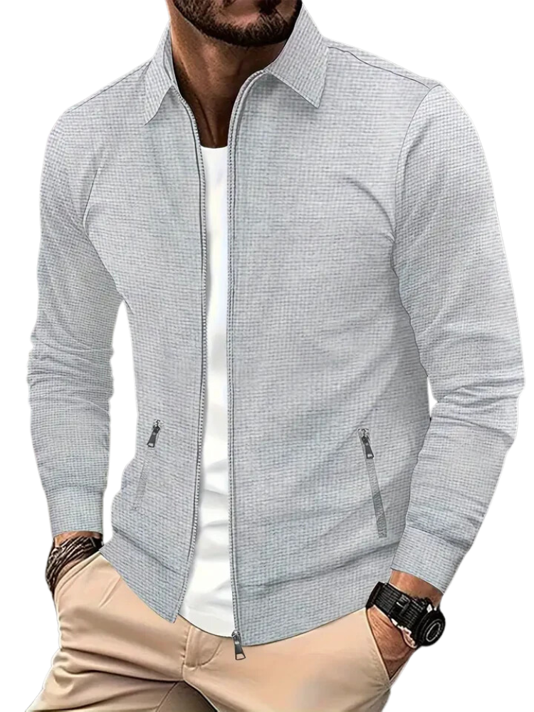 Men's Lightweight Jacket – Zip Closure, Ribbed Cuffs, Zippered Side Pockets Light Grey
