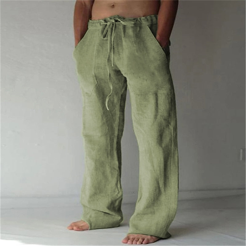 Men's Lightweight Linen Trousers | Long Fit Green