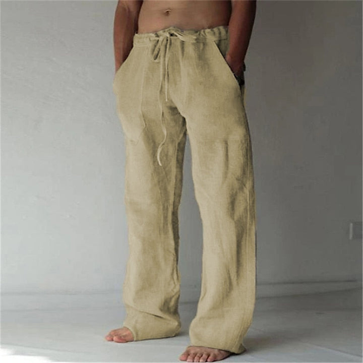 Men's Lightweight Linen Trousers | Long Fit Khaki