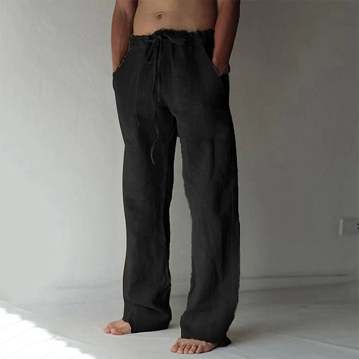 Men's Lightweight Linen Trousers | Long Fit Black