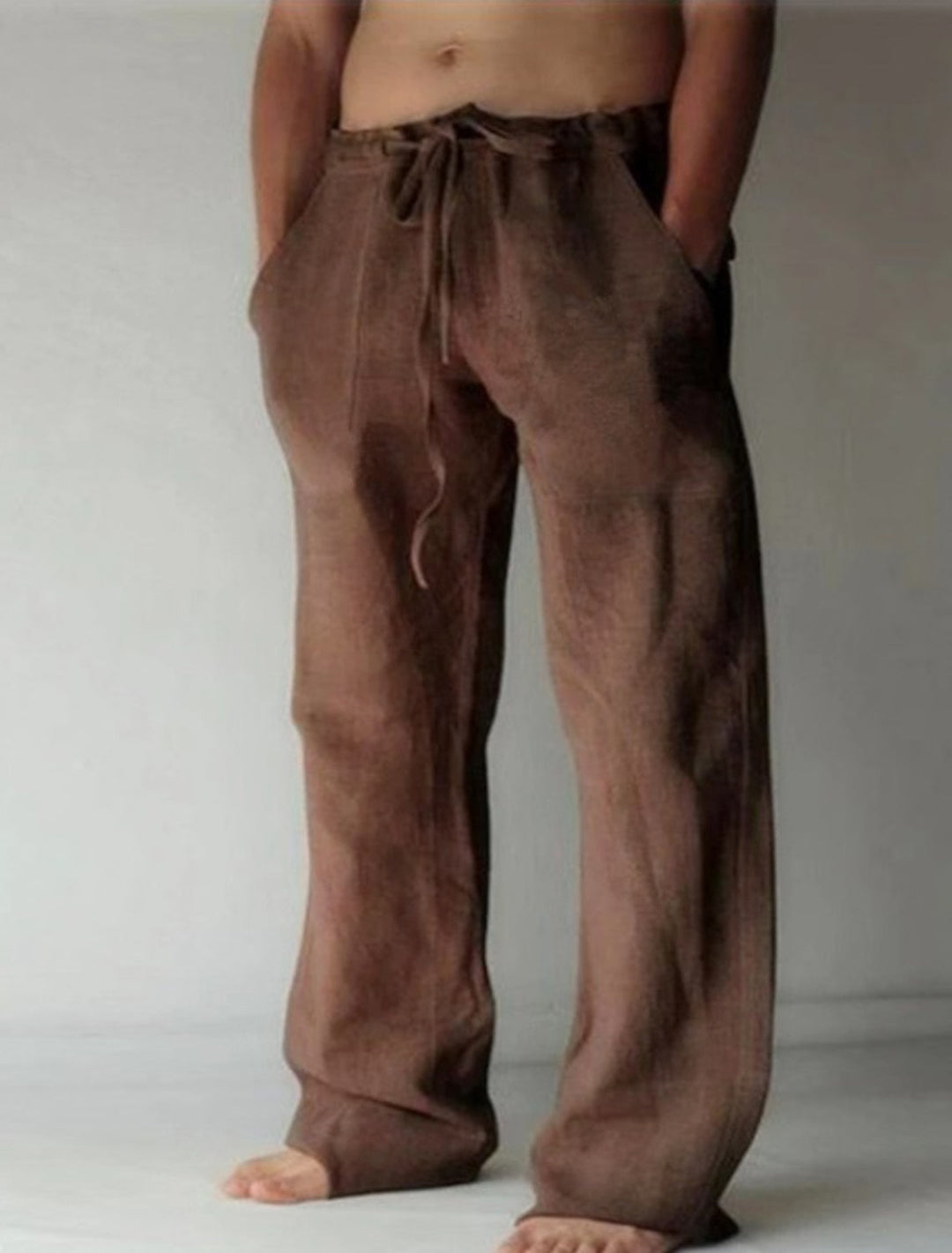 Men's Lightweight Linen Trousers | Long Fit Brown