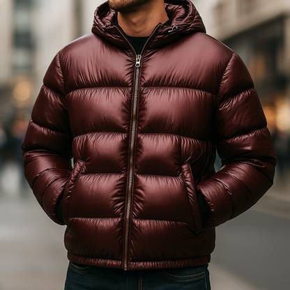 Men's Polyester Jacket Slim Pockets Black Winter Burgundy