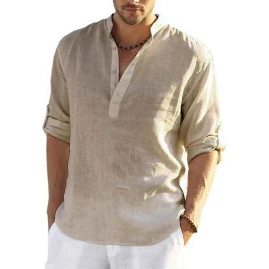 Men's Lightweight Summer Linen Shirt for Warm-Weather Sophistication Khaki