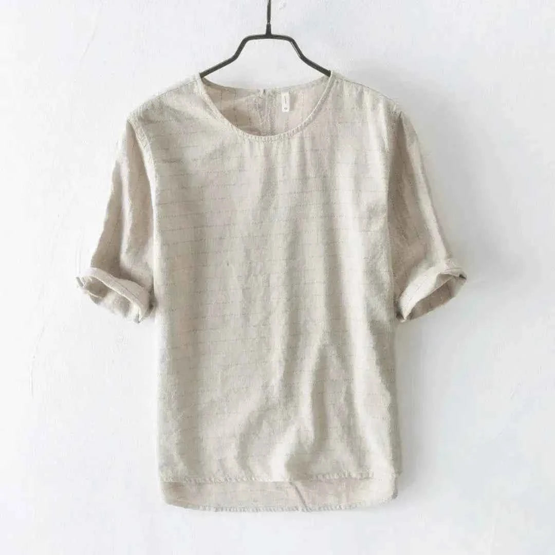 Men's Linen Cotton Tee - Géneva Style Khaki