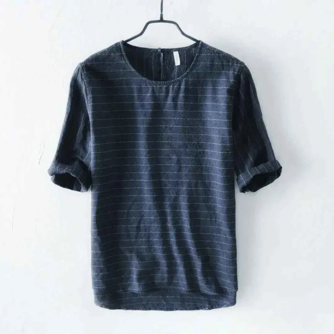 Men's Linen Cotton Tee - Géneva Style Navy