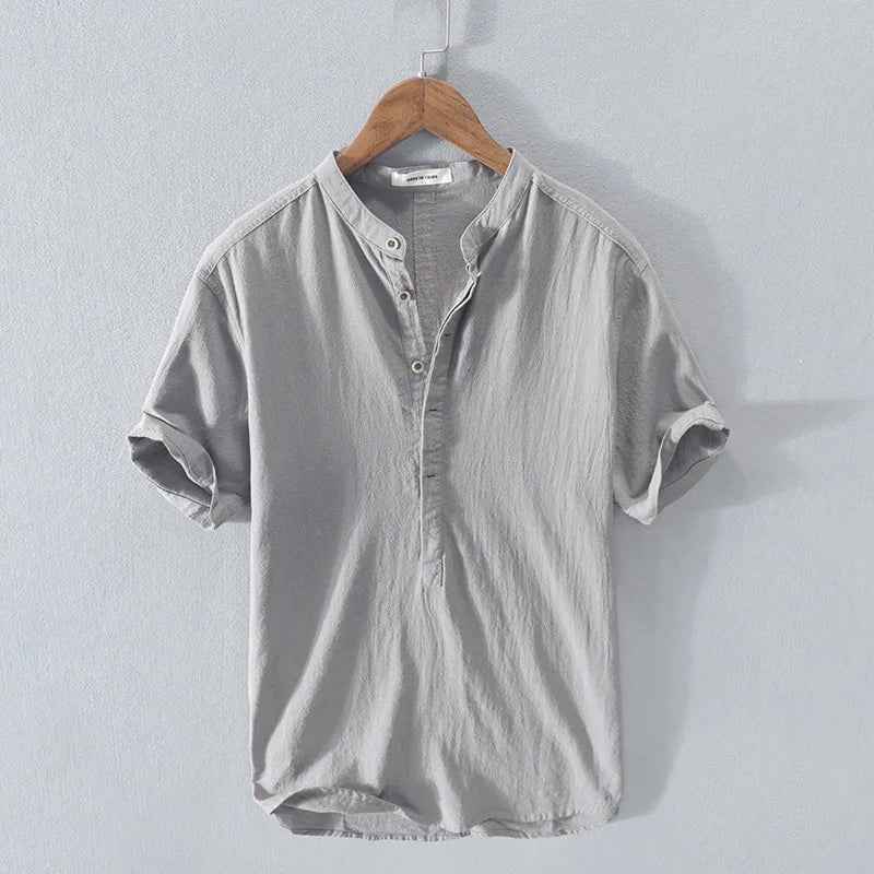 Men's Linen Henley Shirt Gray