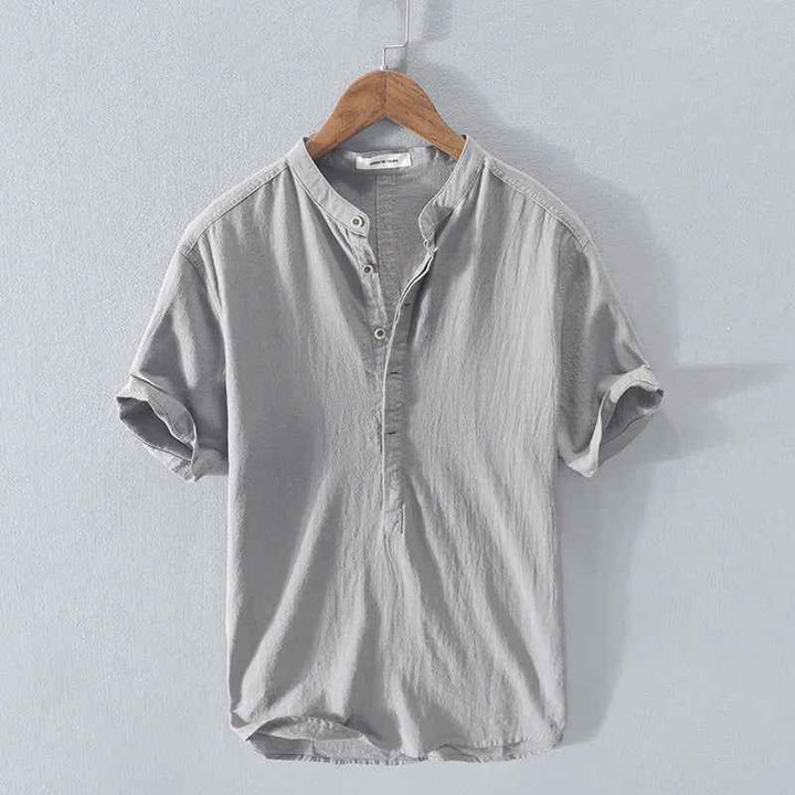 Men's Linen Henley Shirt Gray