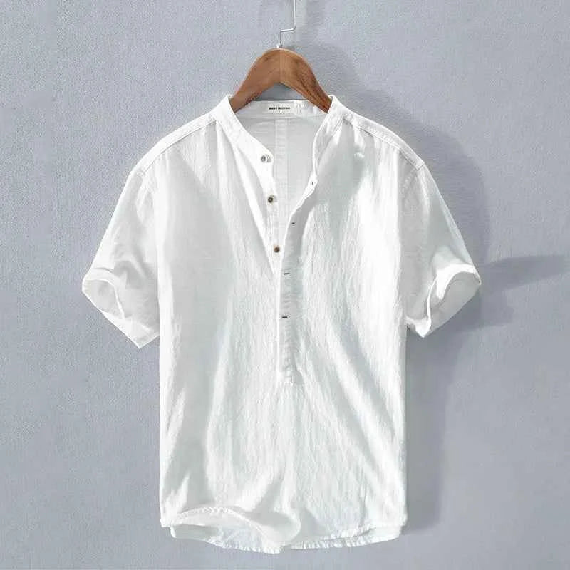 Men's Linen Henley Shirt White