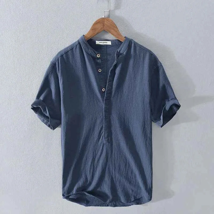 Men's Linen Henley Shirt Shadow Navy