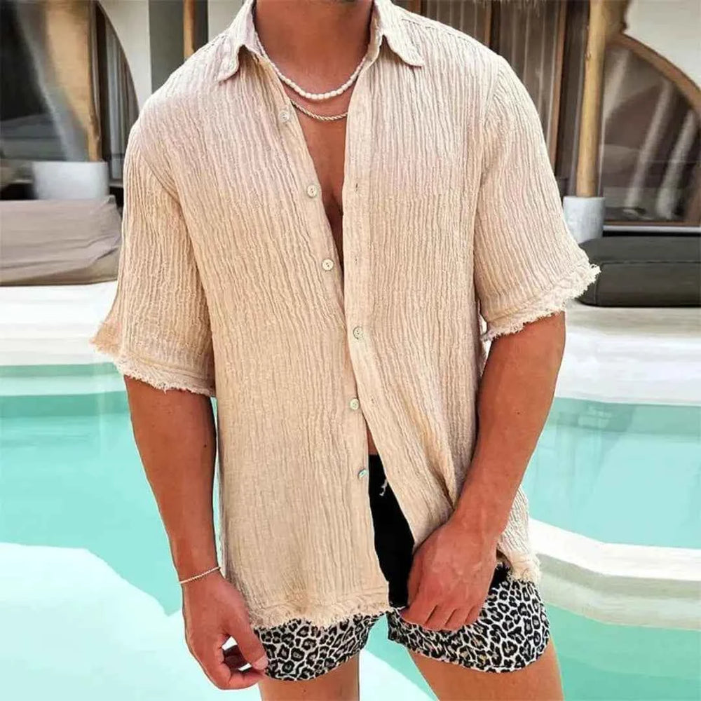 Men's Linen Shirt - Lightweight and Breathable Summer Essential Khaki