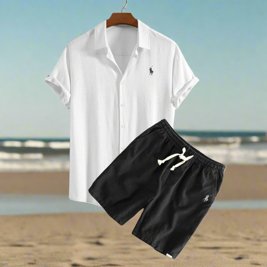 Men's Linen Shirt and Shorts Set – Summer Vacation Outfit White and Black
