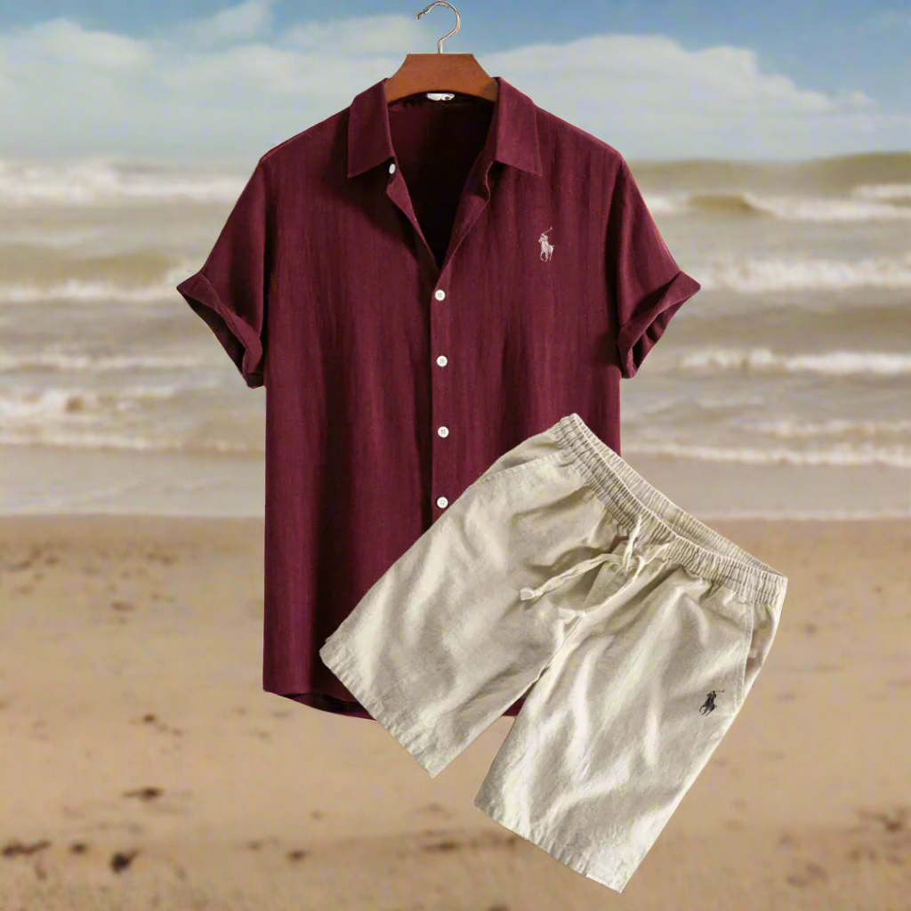 Men's Linen Shirt and Shorts Set – Summer Vacation Outfit Marron