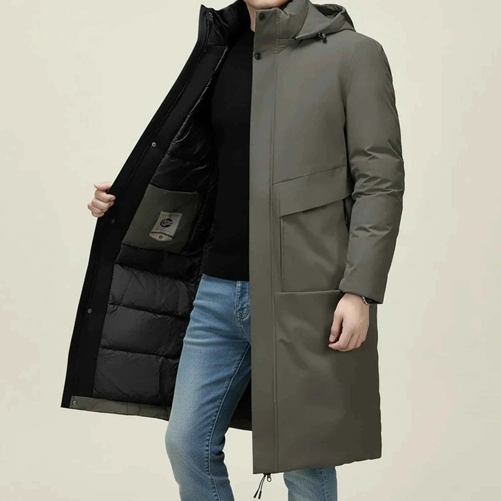 Men's Long Hooded Insulated Parka Grey