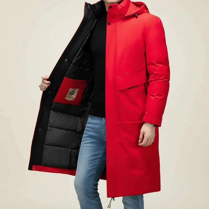 Men's Long Hooded Insulated Parka Red