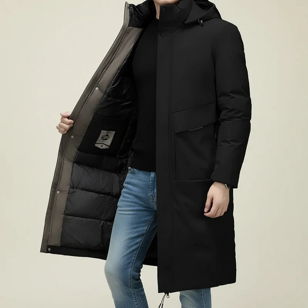 Men's Long Hooded Insulated Parka Black