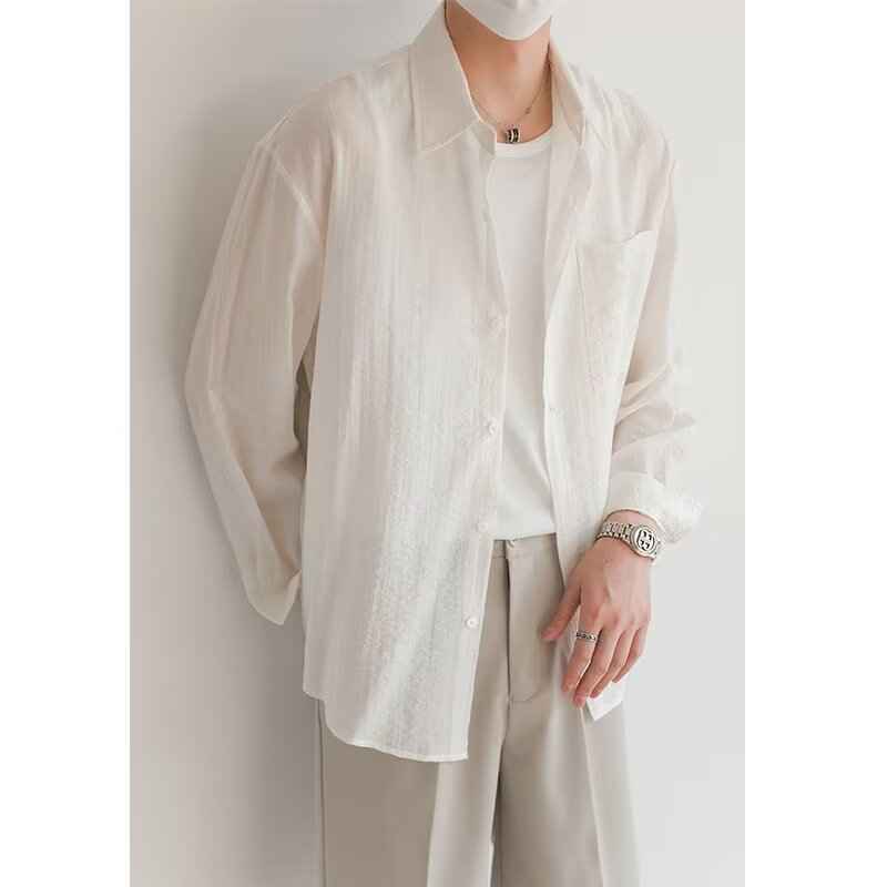 Men's Long Sleeve Casual Button-Down Shirt – Relaxed Fit & Breathable White