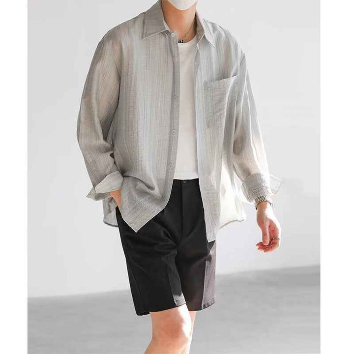 Men's Long Sleeve Casual Button-Down Shirt – Relaxed Fit & Breathable Grey