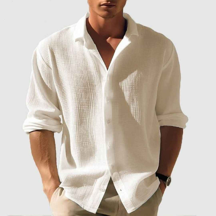 Men's Long Sleeve Casual Cotton Waffle Shirt Beige