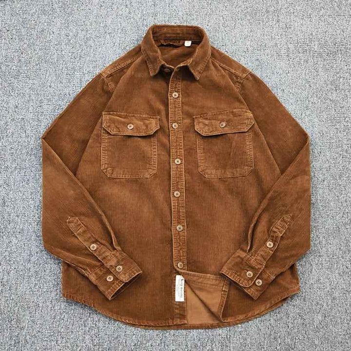 Men's Long Sleeve Corduroy Rib Shirt with Chest Pockets - Casual Fit