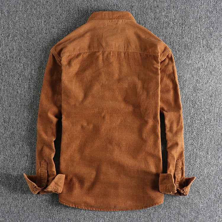 Men's Long Sleeve Corduroy Rib Shirt with Chest Pockets - Casual Fit
