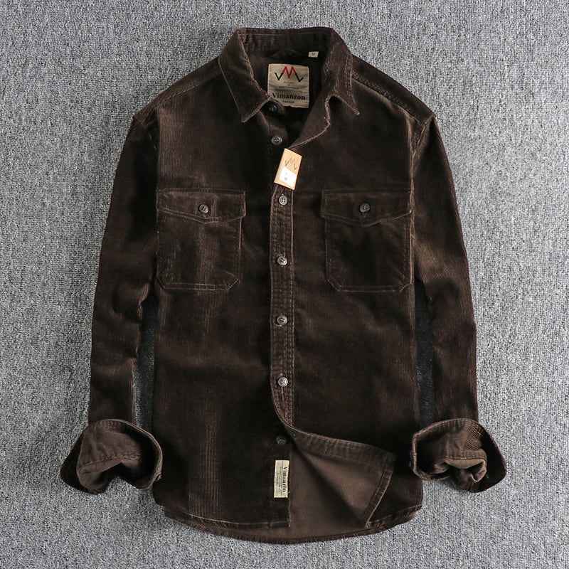 Men's Long Sleeve Corduroy Rib Shirt with Chest Pockets - Casual Fit