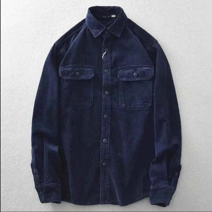 Men's Long Sleeve Corduroy Rib Shirt with Chest Pockets - Casual Fit
