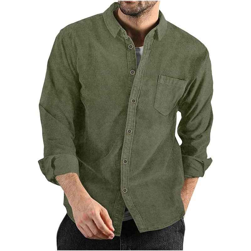 Men's Corduroy Shirt Relaxed Fit Button Closure Brown Blue Green