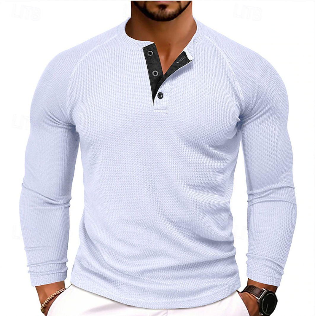 Men's Long Sleeve Henley Shirt White