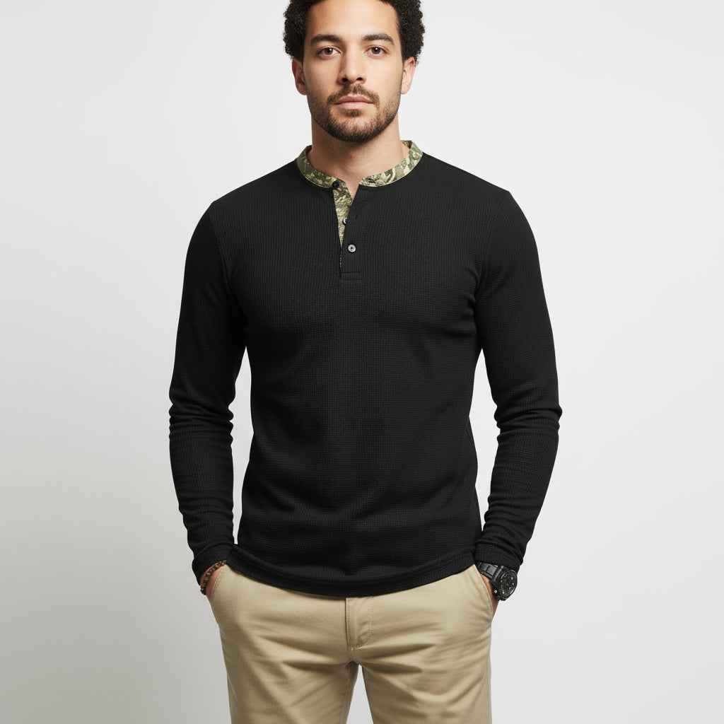 Men's Long-Sleeve Henley T-Shirt Black