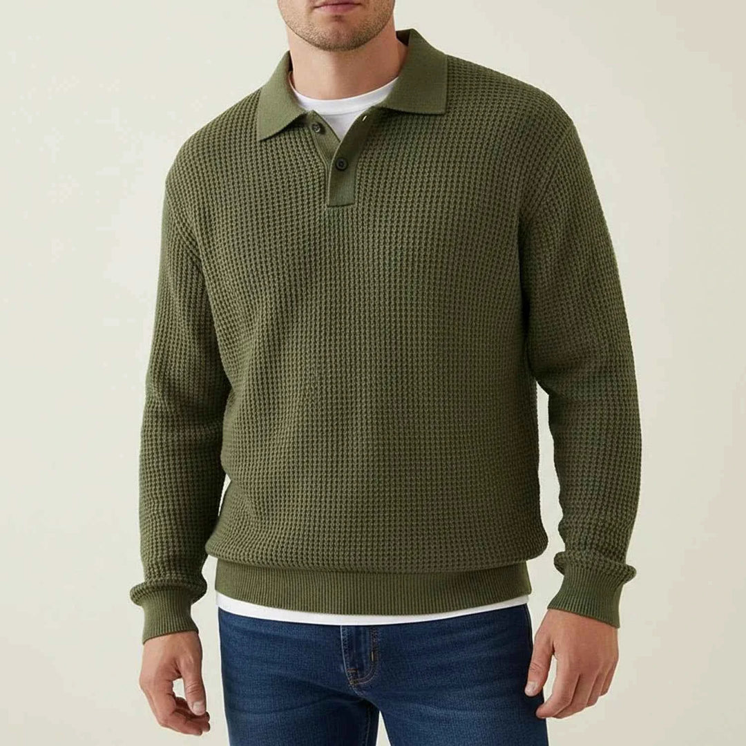 Men's Long-Sleeve Knit Polo Sweater Green