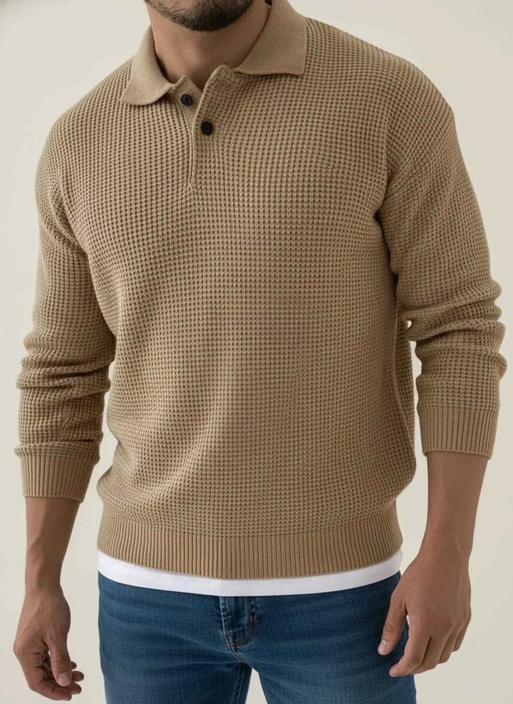 Men's Long-Sleeve Knit Polo Sweater Khaki