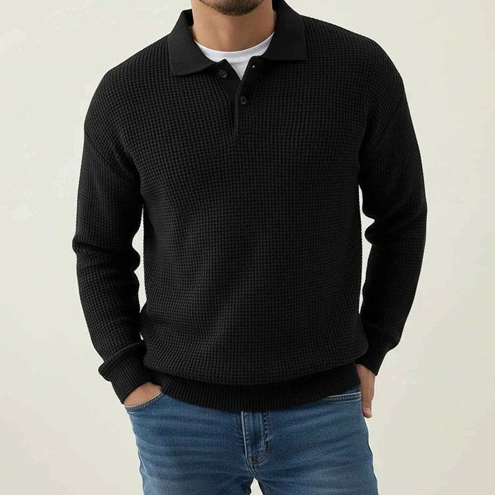 Men's Long-Sleeve Knit Polo Sweater Black