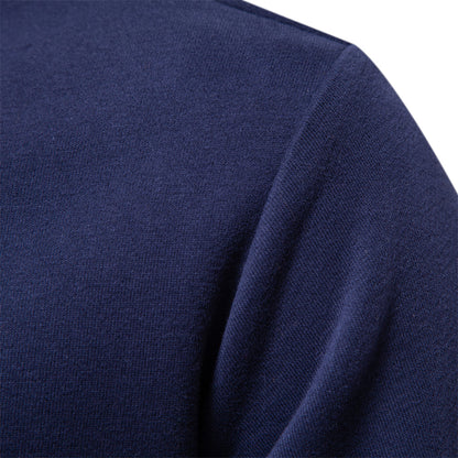 Men's Cotton Polo Shirt Slim Fit Dark Blue Black Long Sleeve