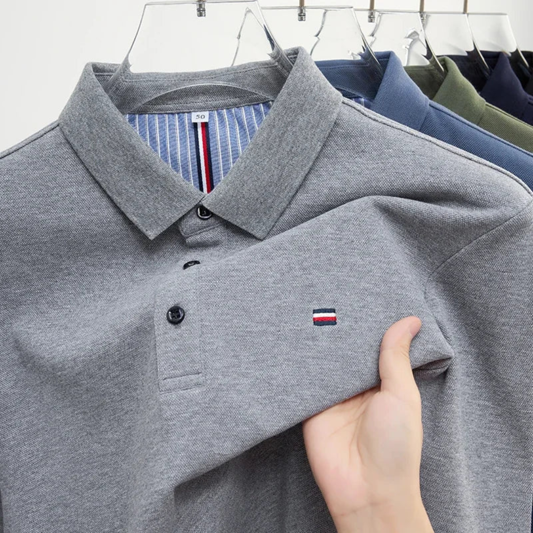 Men's Long Sleeve Polo Shirt with Embroidery - Comfortable & Breathable
