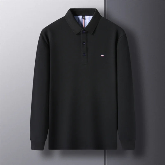 Men's Long Sleeve Polo Shirt with Embroidery - Comfortable & Breathable Black