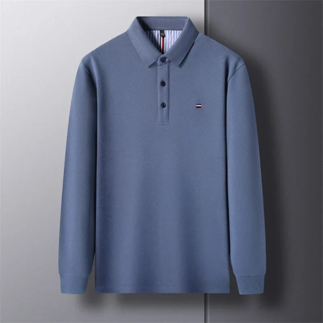 Men's Long Sleeve Polo Shirt with Embroidery - Comfortable & Breathable Blue
