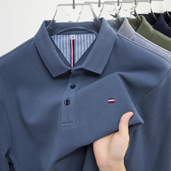 Men's Long Sleeve Polo Shirt with Embroidery - Comfortable & Breathable