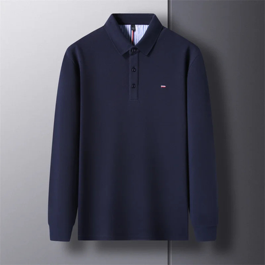 Men's Long Sleeve Polo Shirt with Embroidery - Comfortable & Breathable Marine Blue