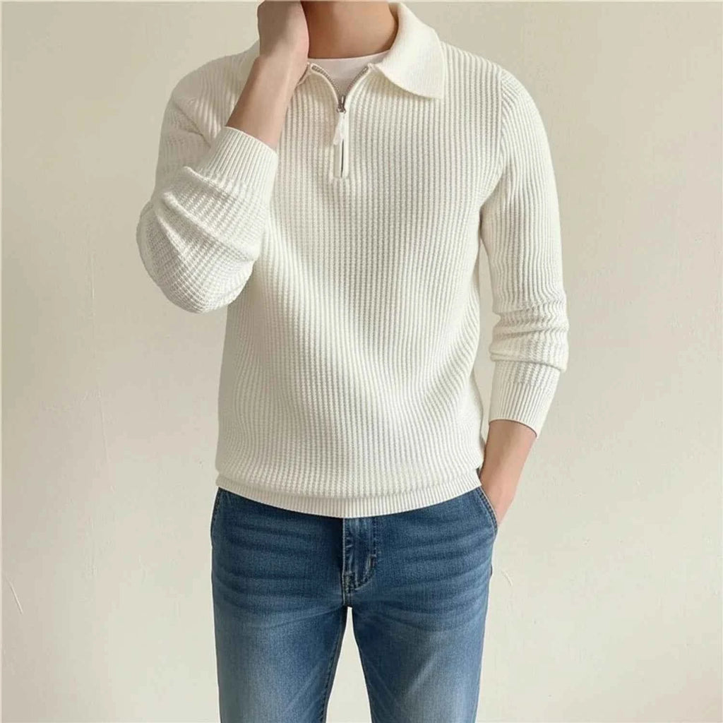 Men's Cotton Blend Quarter-zip Textured Knit Long Sleeve Sweater