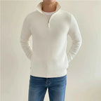 Men's Cotton Blend Quarter-zip Textured Knit Long Sleeve Sweater
