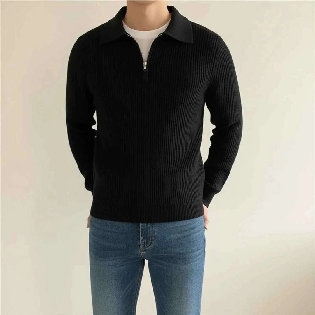 Men's Long-Sleeve Quarter Zip Polo Sweater Black