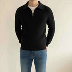 Men's Cotton Blend Quarter-zip Textured Knit Long Sleeve Sweater Black