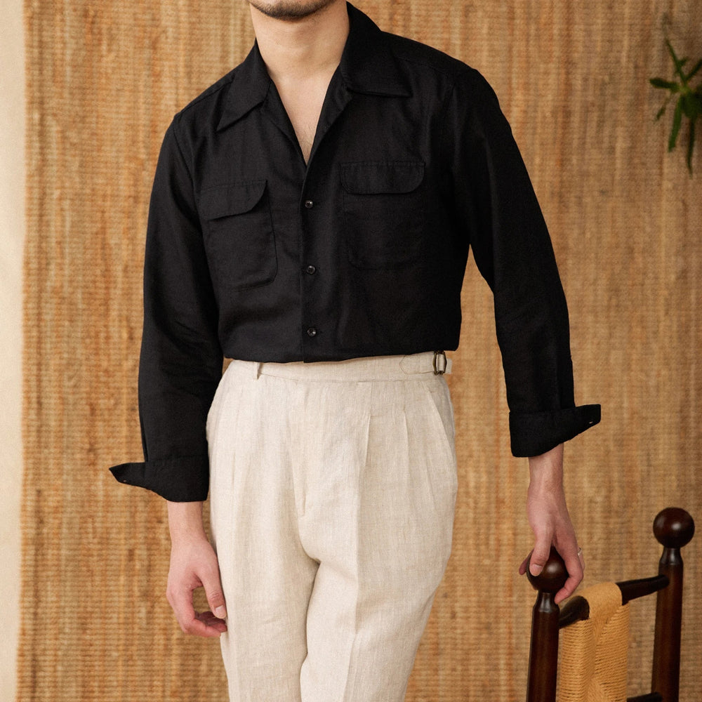 Men's Long Sleeve Relaxed Fit Shirt – Breathable Fabric – Front Button Closure Black