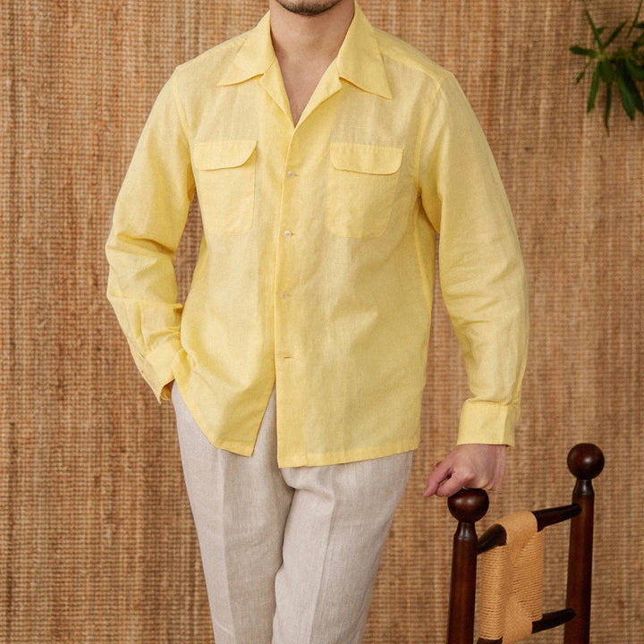 Men's Long Sleeve Relaxed Fit Shirt – Breathable Fabric – Front Button Closure Beige