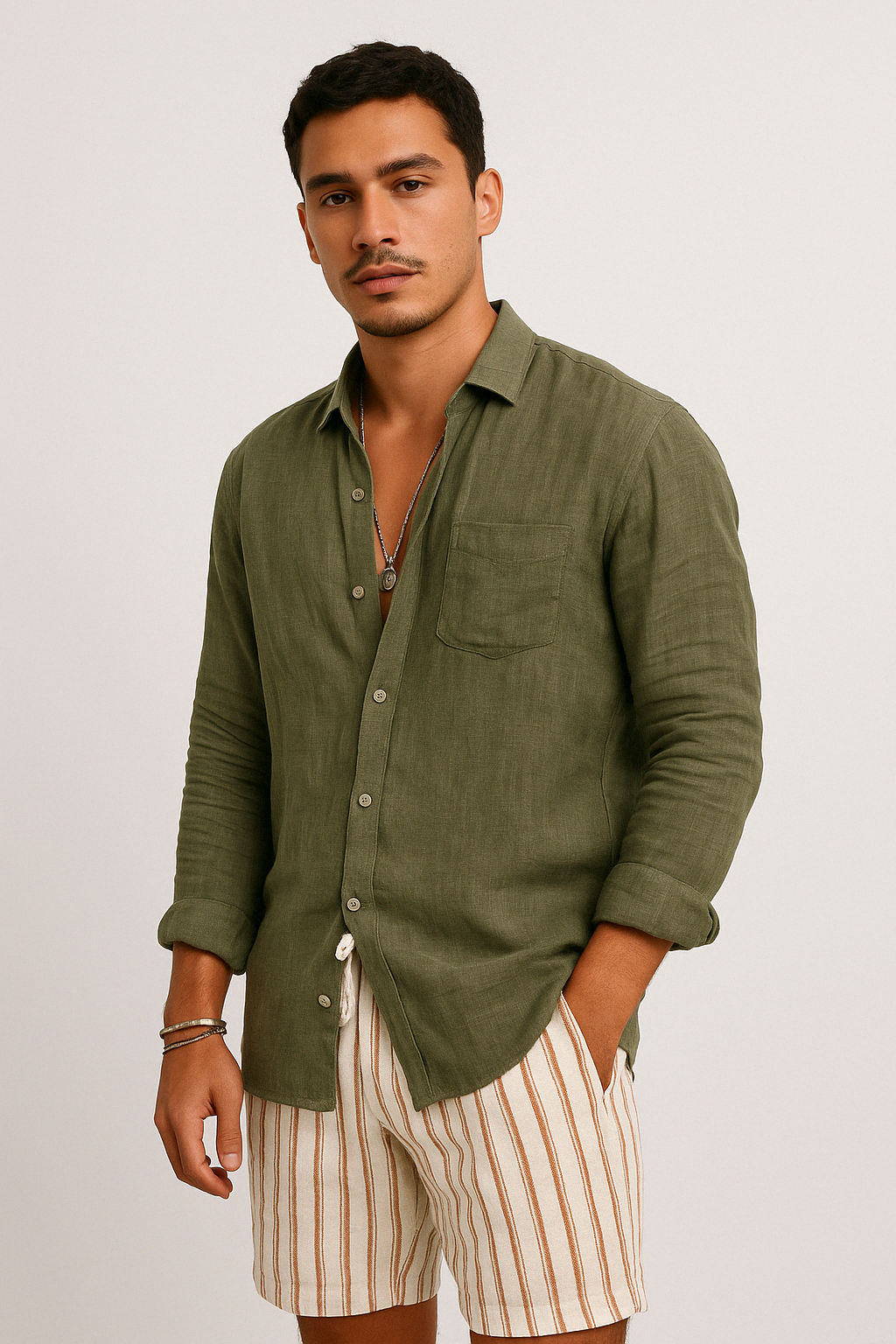 Men's Long Sleeve Shirt – Relaxed Fit – Breathable Fabric – Button Closure – Casual Style Green